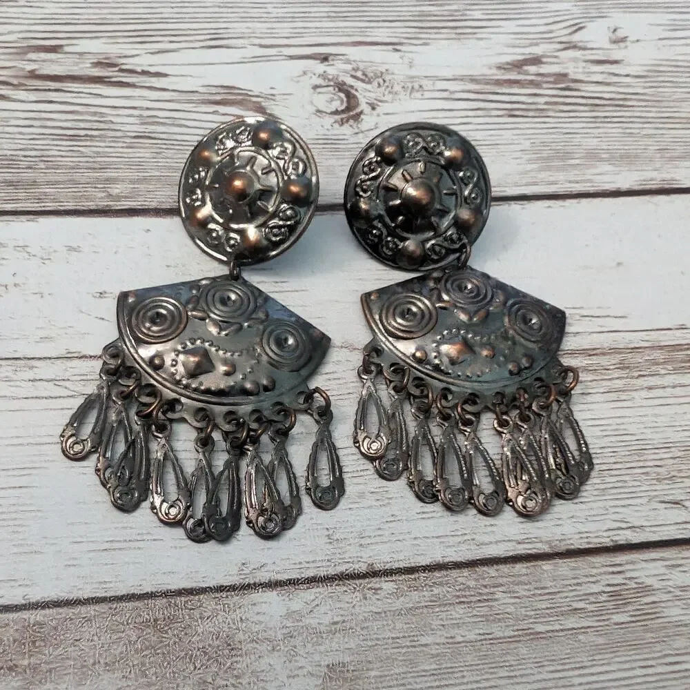 Vintage Earrings For Pierced Ears Dark Metal Dangle